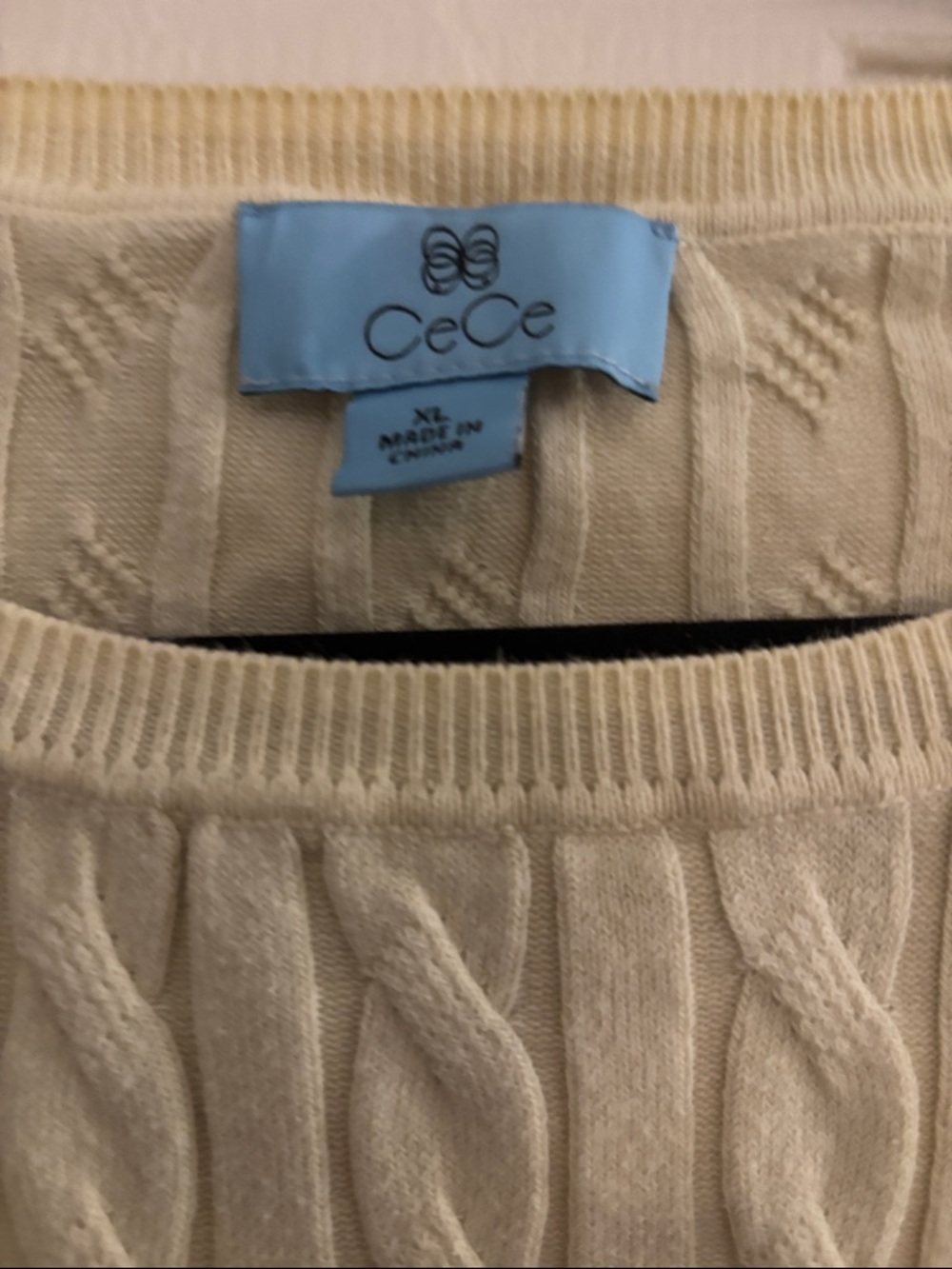 CeCe Ivory Cable Knit Short Sleeve Pullover - Picture 2 of 3